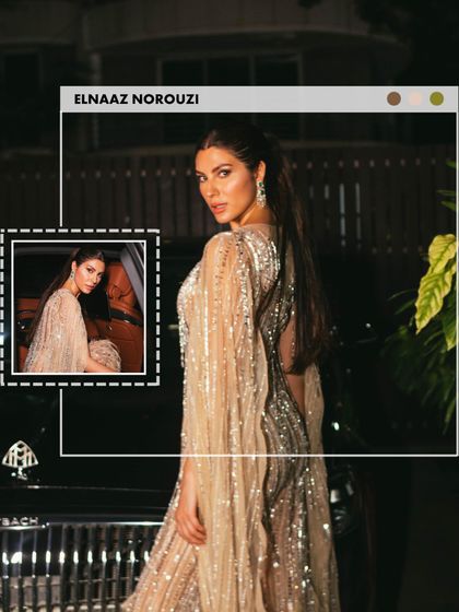 Here is the full look I styled for Elnaaz Norouzi for the Global Spa Awards. The sheer gown with feather details, paired with statement jewelry, created a perfect golden girl moment.