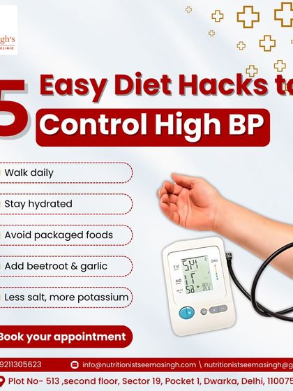 Here are five easy diet hacks to help control high blood pressure. Simple changes like walking daily, staying hydrated, and reducing salt can make a big difference in your cardiovascular health.