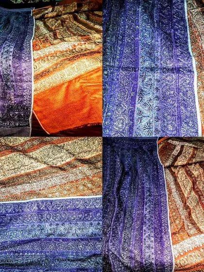 A collection of antique Sui Jamavar shawls, available in rich purple and orange hues. These are collector's items, perfect for adding a touch of heritage and warmth to your winter wardrobe.