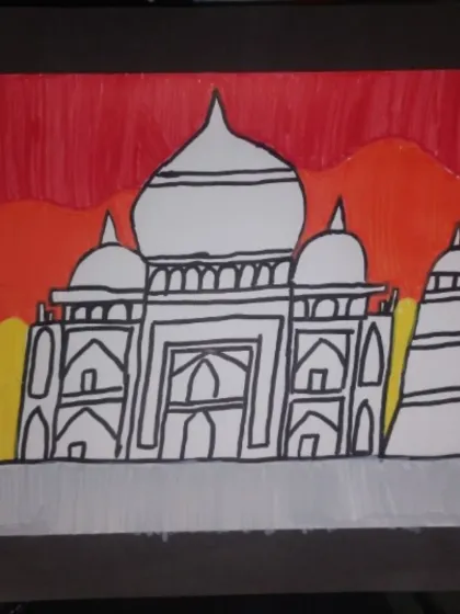 This drawing of the Taj Mahal teaches students about symmetry, intricate details, and capturing the essence of world-famous landmarks.