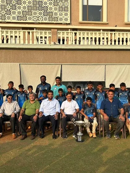 The winning team and management of Victory CC, featuring our SCA players, after the Bhaskar Trophy final.