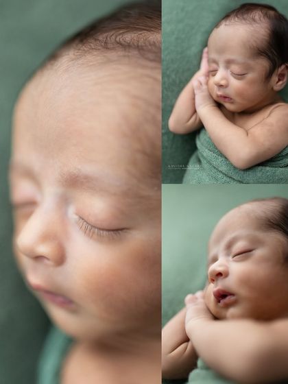 A collage of a nine-day-old newborn in black and white. The different angles and close-ups create a beautiful story of their first days.
