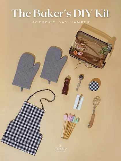 Whisk up some love with 'The Baker's DIY Kit'. This hamper is a sweet surprise for anyone who loves to bake, complete with an apron, oven mitts, and baking tools.