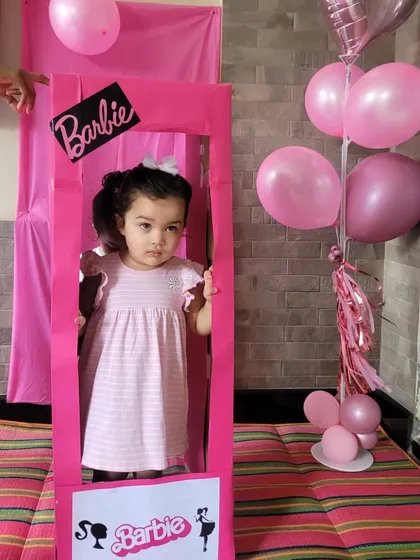 Come on Barbie, let's go party! I create fully themed experiences, complete with fun photo opportunities like this life-sized Barbie box. It makes the birthday child feel extra special and gives you amazing photos to remember the day.