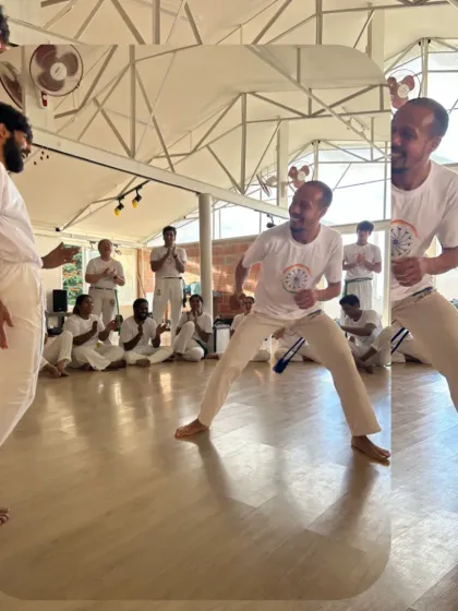 This isn't just practice. It’s presence, people, and power. A moment of connection and play between two capoeiristas during our Batizado event, surrounded by the energy of the roda.