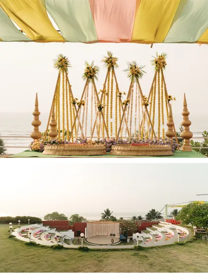 A look at the stunning beachside decor for a Haldi ceremony. We capture the details of the event setup to tell the complete story of the wedding.