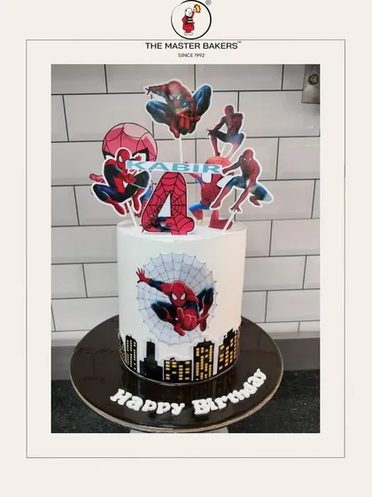 For the little superhero in your life, this Spiderman-themed birthday cake is a guaranteed hit. Featuring a city skyline base and multiple Spidey toppers, I can personalize it with any name and age to make your child's celebration extra special.