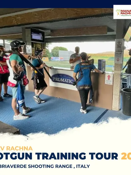 A view of our shotgun team training at the Umbriaverde Shooting Range in Italy. This international exposure is key to preparing our athletes for global competitions.