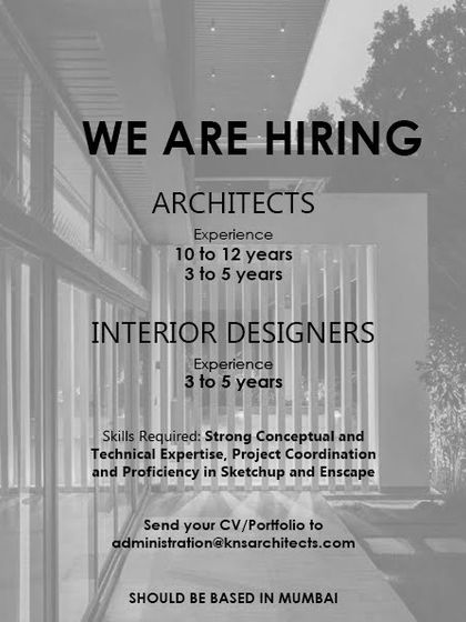 A monochrome ad from KNS Architects in Mumbai for experienced architects and interior designers.