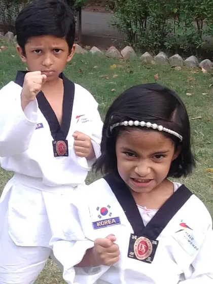 My little warriors ready to fight. They are learning to be strong and confident, both inside and outside the dojang.