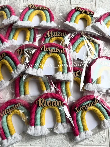 Each personalized rainbow magnet is carefully packed and ready to go. These small knots bring big charm and make for wonderful, eco-friendly party favors.
