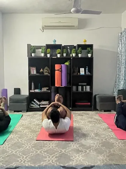 A small group class working together in my studio. Even in a group setting, I maintain a focus on individual needs and a shared sense of calm energy.