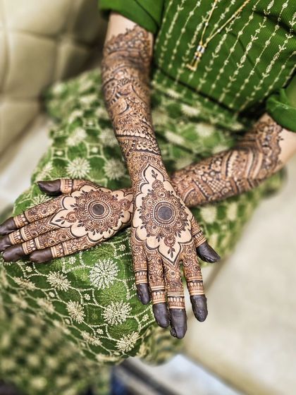 A creative pose showing the two hands with the mandala design.