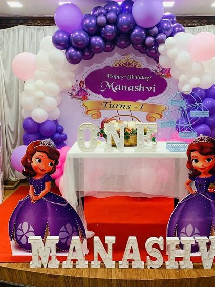 A wider view of the 'Sofia the First' setup, showing the 'BABY' blocks and full backdrop.