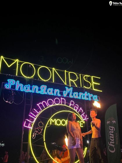 Posing at the Moonrise entrance to the Full Moon Party. It's a rite of passage and the perfect photo op before a night of dancing on the sand.