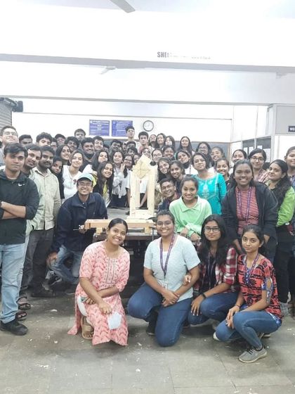 A group photo from a demo session on basic joinery at BMS College of Architecture. We introduced 120 students to the world of woodworking.