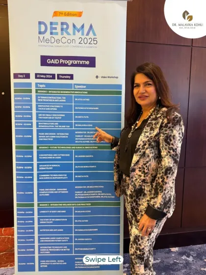 Pointing to the GAID Programme at Derma MeDeCon 2025 in Dubai. I was thrilled to present on topics like biostimulation and the longevity of mind, body, and skin as part of this inaugural launch.