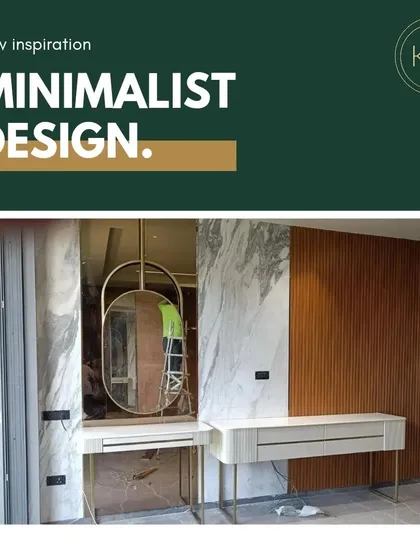 A minimalist dressing table and console in a white, textured finish with slender metal legs. This piece was designed to fit perfectly into a niche, providing a stylish and functional area without clutter.