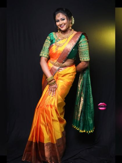 A full-length shot of the look created by my student. I'm so proud to see them apply the techniques they've learned to create such a complete and professional result.