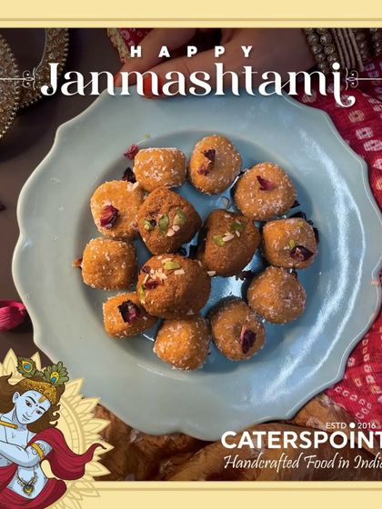 A plate of our delicious Besan Laddoos, specially prepared for Janmashtami. They are a traditional favourite and a must-have for the festival.