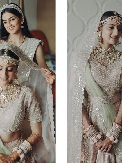 A diptych showing a bride and her sister sharing a quiet moment while getting ready. These images highlight the supportive and loving bond between siblings on a wedding day.