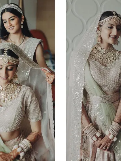 A diptych showing a bride and her sister sharing a quiet moment while getting ready. These images highlight the supportive and loving bond between siblings on a wedding day.