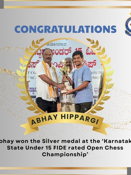 Abhay Hippargi celebrates his Silver medal win at the Karnataka State Under 15 FIDE rated Open Chess Championship. A well deserved victory.