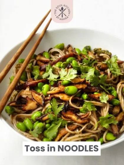 For an Asian-inspired meal, try tossing the Edamame Truffle Dip with your favourite noodles.