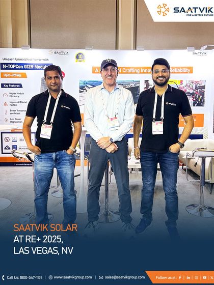 Posing with international partners at our booth, showcasing our N-TOPCon G12R modules at RE+ Las Vegas.