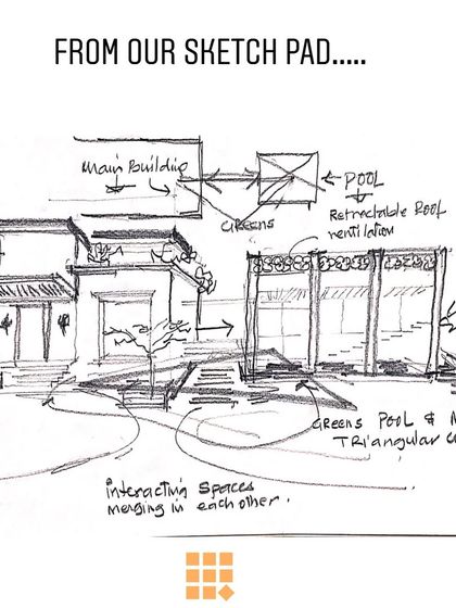In the realm of creativity, the journey begins with a simple sketch. This drawing shows the genesis of an open garden plan, with interacting spaces merging into each other.