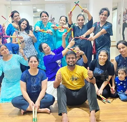 Another great shot with my Dandiya class participants. I make sure everyone feels included and has fun, regardless of their previous dance experience.