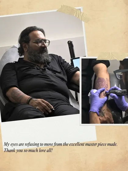 "My eyes are refusing to move from the excellent master piece made." The client's reaction to seeing his finished Kaal Bhairav tattoo.