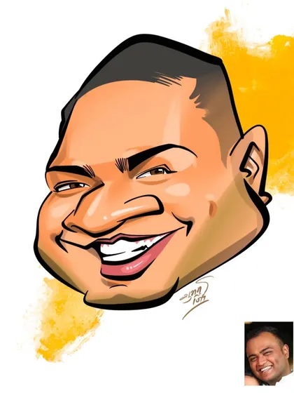 This is a closer look at my caricature style, focusing on exaggerating features to bring out a person's character. This study shows how I use clean lines and bold shading to create a fun and expressive portrait from a simple photo.