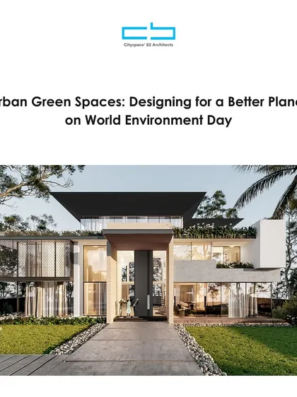 An infographic for World Environment Day, highlighting the importance of urban green spaces for sustainability and human well-being. It features a modern home with a strong connection to its green surroundings.