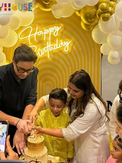 The cake cutting at Neelkanth's Ramayan-themed party was a joyous family affair, celebrating his 5th birthday.