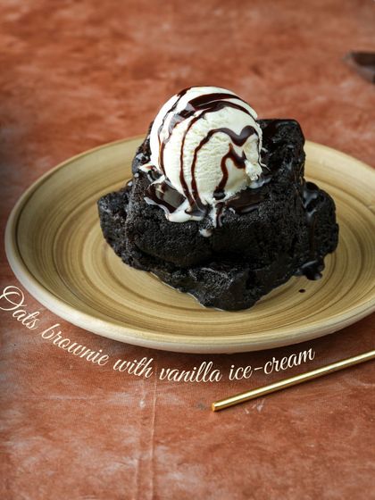 A healthy indulgence. Our oats brownie with a scoop of vanilla ice cream is the perfect guilt-free dessert to satisfy your sweet cravings.