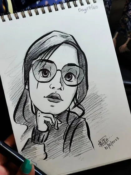 A stylish caricature portrait. The glasses and the pose give this sketch a very cool and modern feel.