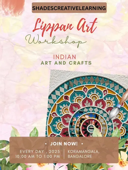 Our workshop poster for Lippan Art, a traditional mud and mirror work craft from Kutch, perfect for creating decorative wall art.