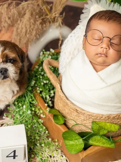 Your baby's first best friend often has four paws. We welcome pets into our studio because they are part of the family, and this bond is too precious not to capture.