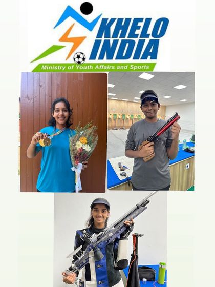 An announcement graphic celebrating our shooters' selection for the 6th Khelo India Youth Games.