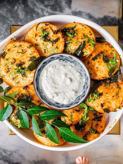 Another view of our Gunpowder Idli, served with creamy coconut chutney. A perfect fusion snack.