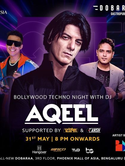 The official poster for the Bollywood Techno Night with the legendary DJ Aqeel at Dobaraa, Mall of Asia.