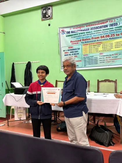 We are incredibly proud to celebrate Mihika Udupa, our State Champion, who secured the Gold in the U13 Girls category. She is seen here receiving her certificate at the Karnataka State Table Tennis Ranking Tournament.