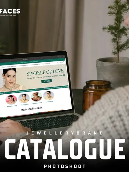 A laptop displaying a jewellery brand's website, featuring our catalogue photography. We design and shoot content that creates a luxurious and trustworthy online shopping experience for fine jewellery.