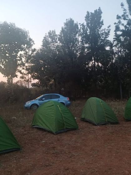 Our simple tent setup for the night camping at the base of Minchukallu Betta.