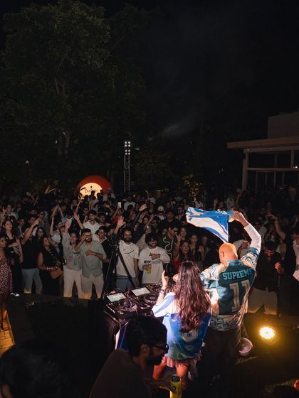 A moment of celebration on stage in Delhi. The energy was so high, the crowd brought flags and pure passion to the dance floor.