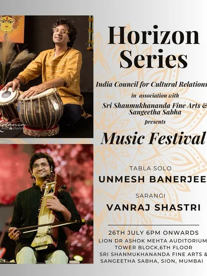 An announcement for my tabla solo performance as part of the Horizon Series by ICCR at Shanmukhananda Hall, Mumbai.