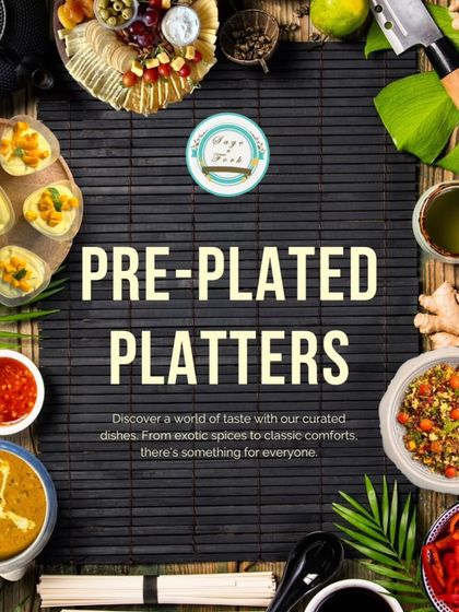 My pre-plated platters are designed to let you discover a world of taste. This graphic highlights the variety I offer, from exotic spices to classic comforts.