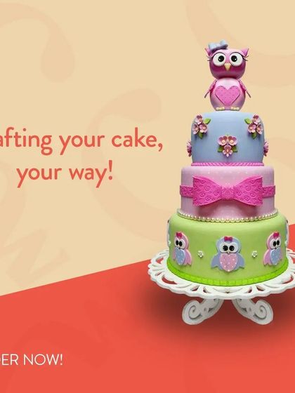 From whimsical owls to intricate patterns, we love a creative challenge. This three-tiered fondant cake shows our detailed craftsmanship, perfect for making a statement at birthdays, baby showers, or any special event.