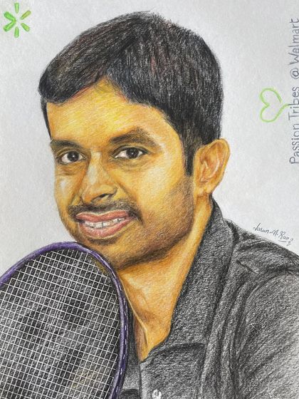 This commissioned portrait of former Indian badminton player Pullela Gopichand was my first artwork after an eye surgery, making it very special to me. Created with color pencils, it was a joy to work on this piece for an event at Walmart Global Tech India.